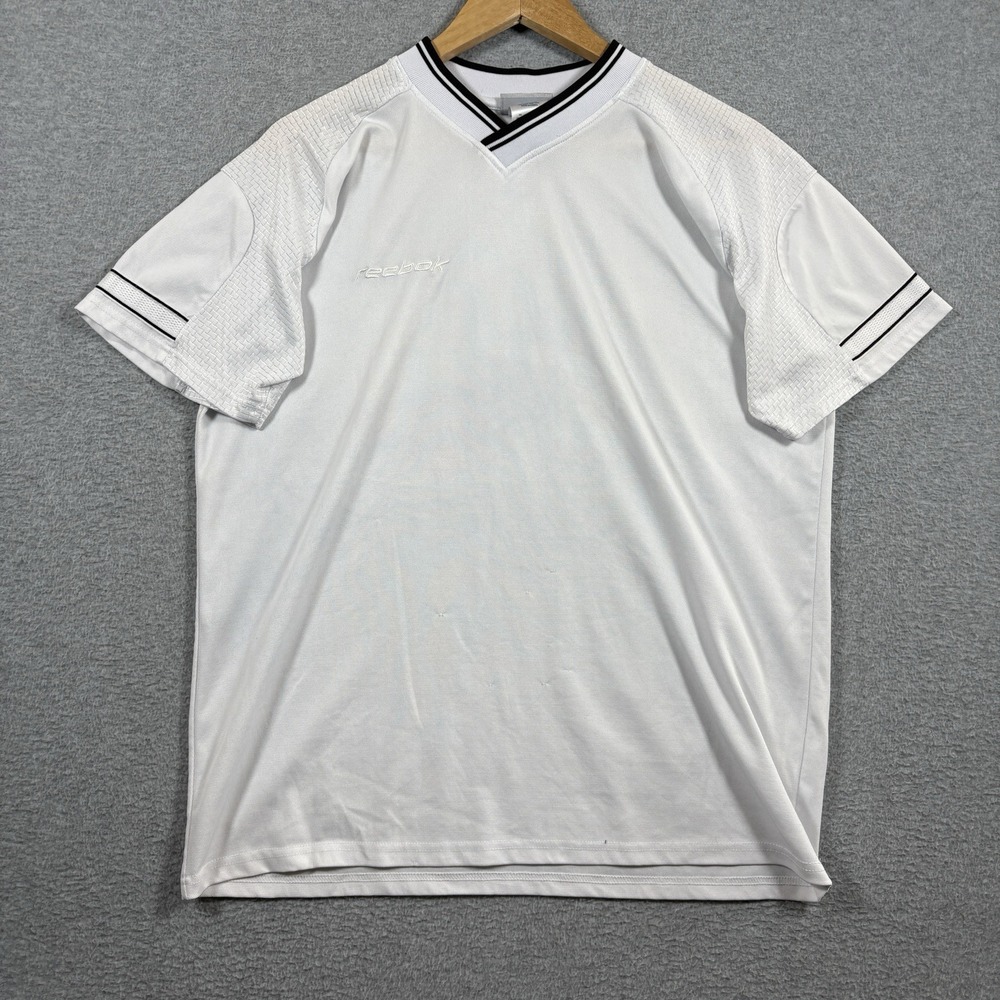 Vtg 90s Y2K Reebok Soccer Jersey Shirt Mens XS White V-Neck Embroidered Blank